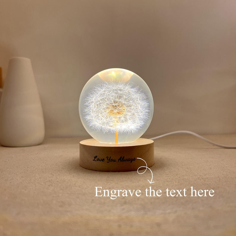 Dried Dandelion Night Light, Real Flower Night Lamp, Preserved Floral Resin Art Lamp, Dandelion Bedside Lamp, Personalized Birthday Gift