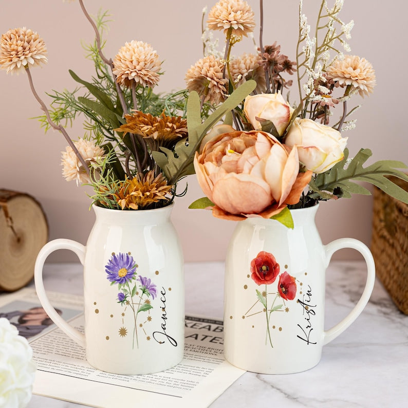 Personalized Birth Flower Vase,Zodiac Sign Vase,Flower Vase with Constellation Sign,Birthday Gift,Mini Ceramic Vase,Home Decor,Gift for Her