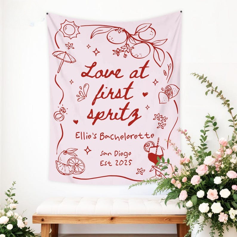 Custom Aperol Spritz Bachelorette Tapestry, Love At First Spritz Bridal Shower Banner, Aperol Spritz Party Decor, Lets Get Spritzy Backdrop