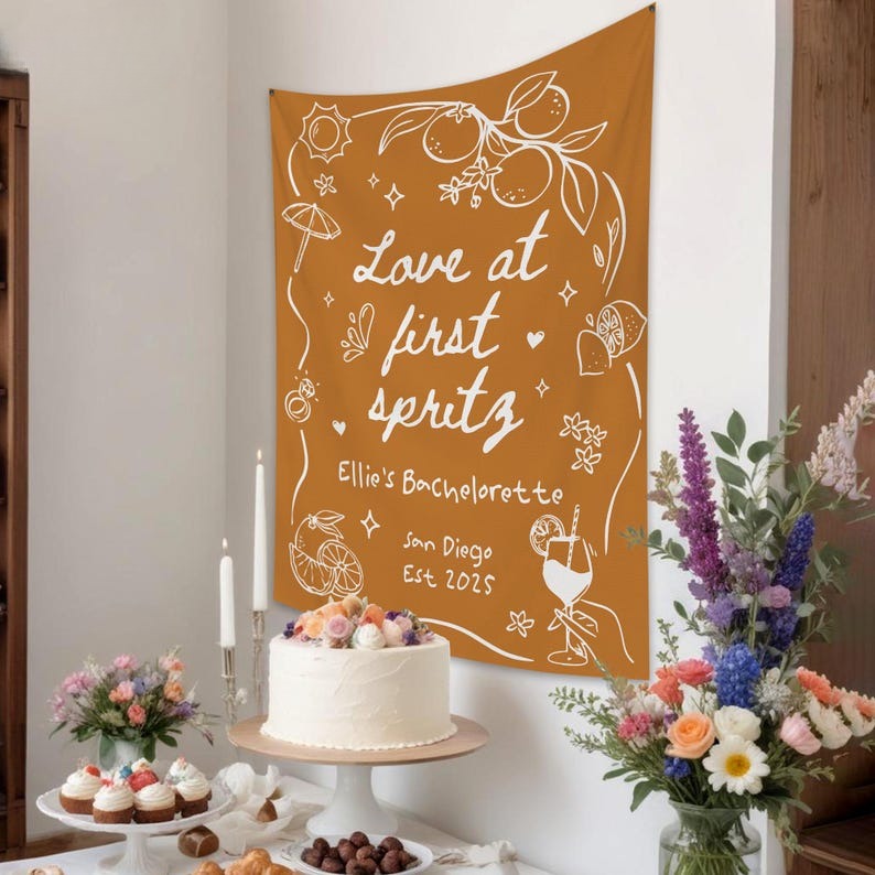 Custom Aperol Spritz Bachelorette Tapestry, Love At First Spritz Bridal Shower Banner, Aperol Spritz Party Decor, Lets Get Spritzy Backdrop