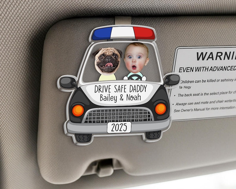 Father's Day Gift for Police Officer, Custom Photo Dad Car Visor Clip, Dad Sun Visor Clip, Drive Safe Daddy, Police Officer Picture Frame