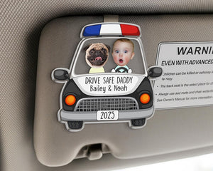 Father's Day Gift for Police Officer, Custom Photo Dad Car Visor Clip, Dad Sun Visor Clip, Drive Safe Daddy, Police Officer Picture Frame