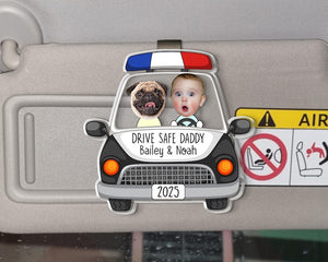 Father's Day Gift for Police Officer, Custom Photo Dad Car Visor Clip, Dad Sun Visor Clip, Drive Safe Daddy, Police Officer Picture Frame