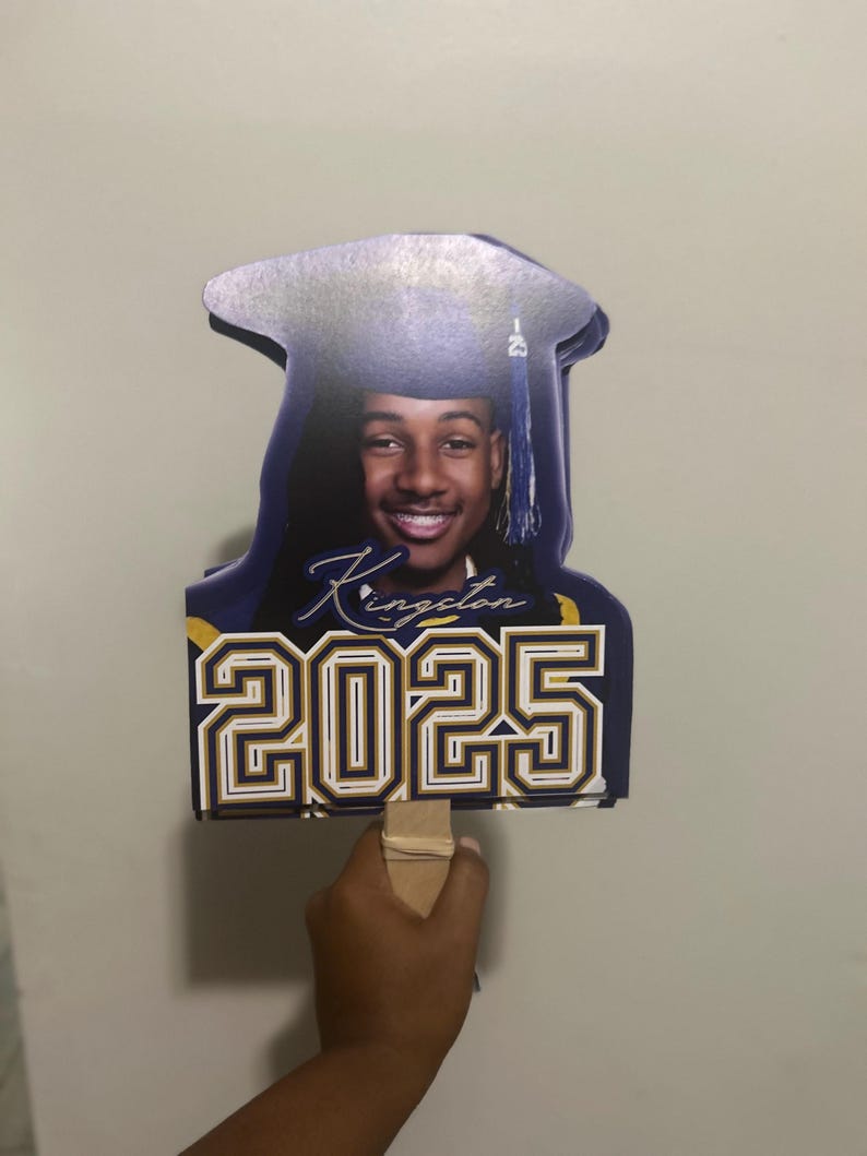 Personalized Graduation Face Fans Class of 2025 | Custom Head Cutouts with Wooden Handles | Grad Party Big Head Props Face on a Stick Fans