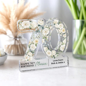 Personalised 70th Birthday Gift Plaque, Happy 70th Birthday Gift For Her, 70th Birthday Gifts, Floral 70th Gift, Gift for Mum