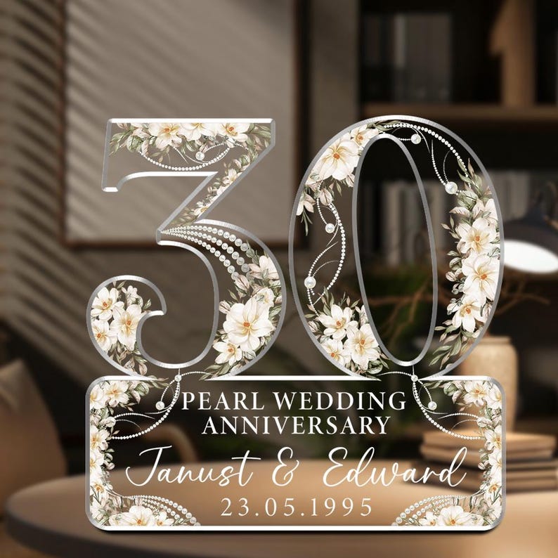 30th Wedding Anniversary Acrylic Plaque Gift for Husband, Personalized Couple's Name and Date Pearl Anniversary Gift, Gift for Couple