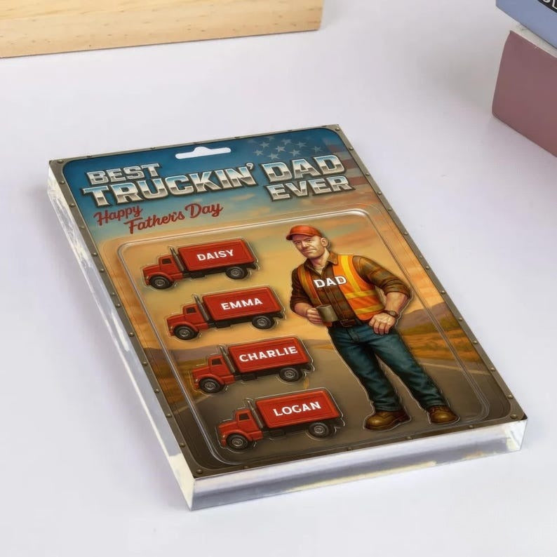 Custom Name Best Truckin' Dad Ever Acrylic Block Plaque, Truck Driver Dad Acrylic Block Plaque, Father's Day Gift For Dad, Gift For Husband