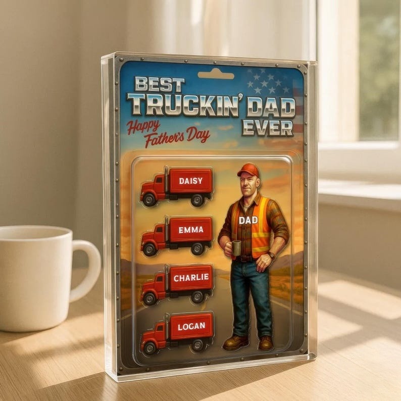Custom Name Best Truckin' Dad Ever Acrylic Block Plaque, Truck Driver Dad Acrylic Block Plaque, Father's Day Gift For Dad, Gift For Husband