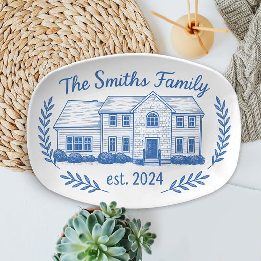 Custom House Portrait Platter | Personalized Family Home Plate | Housewarming Gift New Home Established Dish | Homeowner Keepsake DECOR only