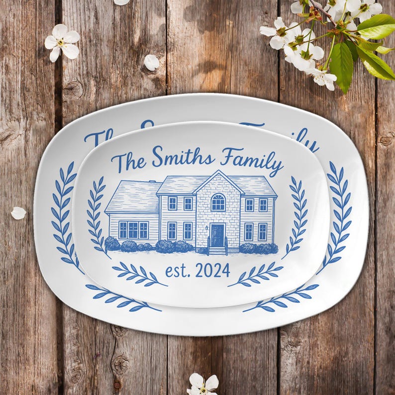 Custom House Portrait Platter | Personalized Family Home Plate | Housewarming Gift New Home Established Dish | Homeowner Keepsake DECOR only