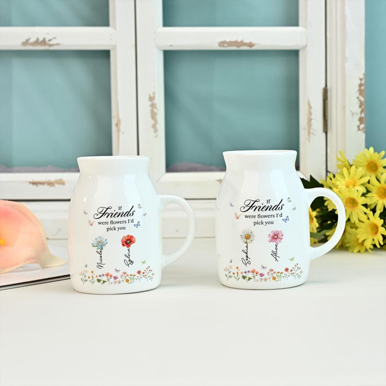Personalized Friendship Floral Ceramic Vase,Custom Birth Month Flower Vase,Friendship Gifts for Sister/Besties/Best Friend,Decor Gift