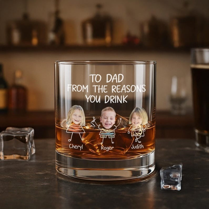 Custom Dad Whiskey Glass, Fathers Day Dad Whiskey Glass, Fathers Day Gifts To Dad From Kids, Gift For Dad, New Dad Wine Glass, Photo Glass
