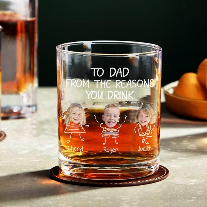 Custom Dad Whiskey Glass, Fathers Day Dad Whiskey Glass, Fathers Day Gifts To Dad From Kids, Gift For Dad, New Dad Wine Glass, Photo Glass