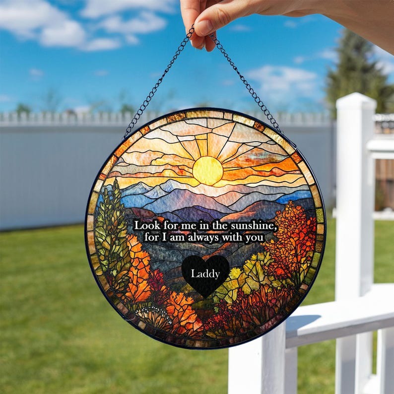 Memorial Stained Glass Suncatcher, Lightcatcher Loss Of Dad, Window Decor Gift for Dad, Gif for Mother'sm, Sympathy Gift Memorial Suncatcher