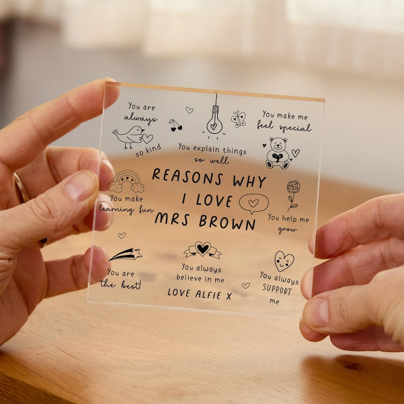 Gift for Teacher Personalised Teacher End of Term Gift Thank You Keepsake Plaque for Graduation Acrylic Plaque Teacher Appreciation