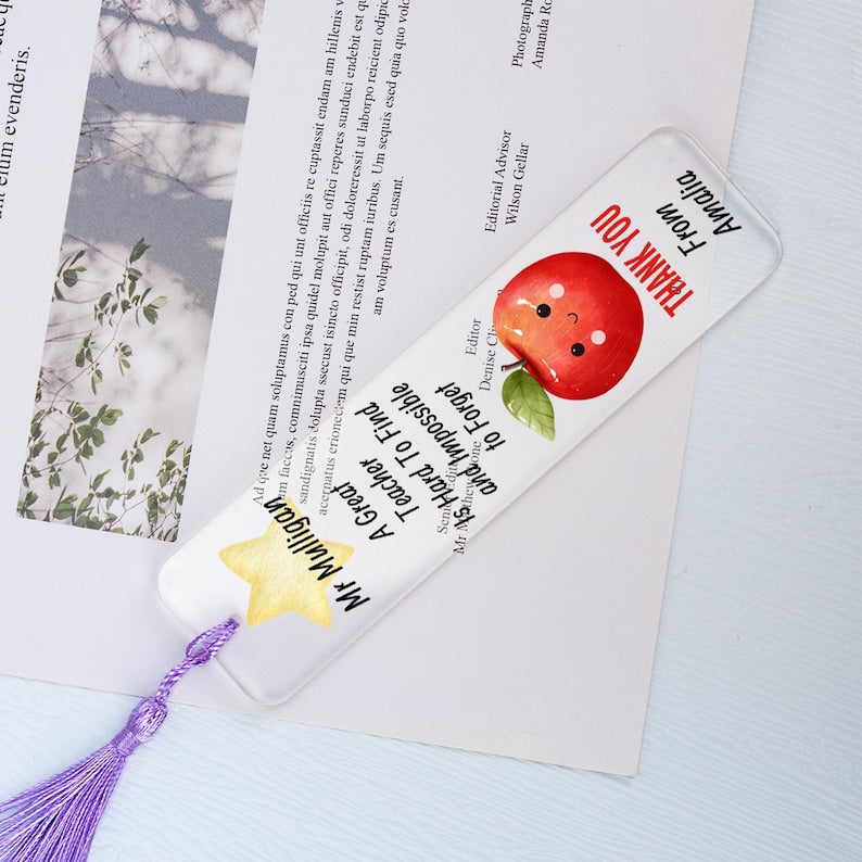 Personalized Teacher Bookmark, Thank You Gift, Teacher Appreciation Gift, Acrylic Bookmark for Teacher, Back To School Gift, Book Lover Gift
