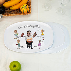 Personalized Face Grilling Platter, Daddy's Grilling Plate with Kid's Names, BBQ Platter, 2025 Fathers Day Gift, Funny Gift for Papa Grandpa