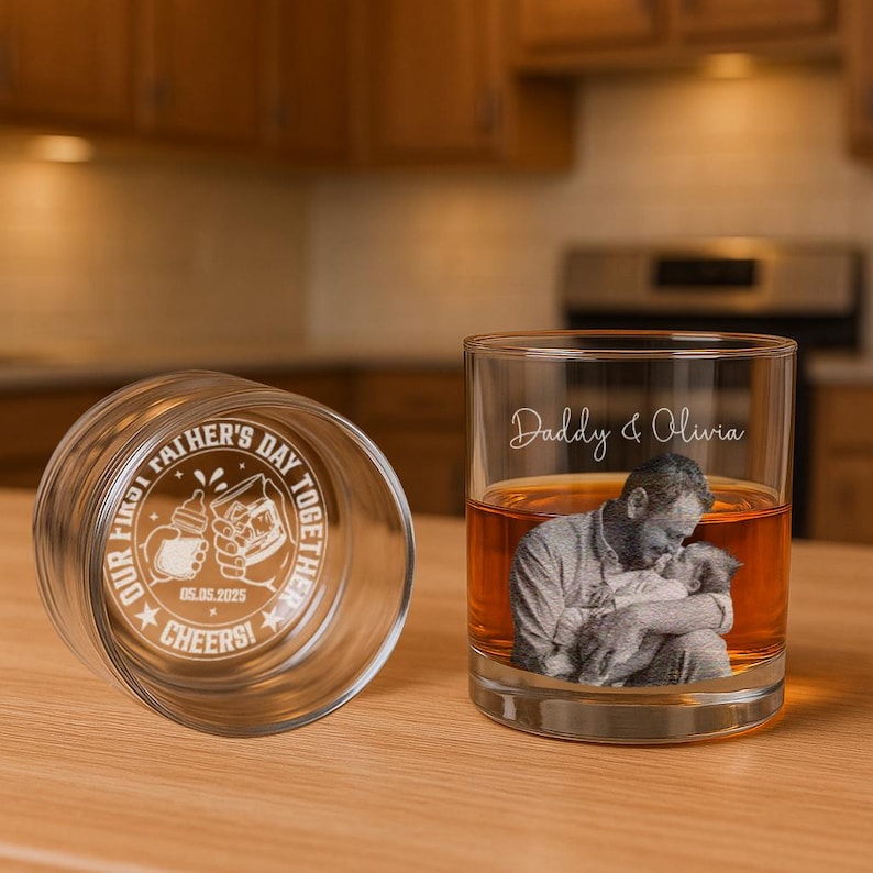 Our First Father's Day Together Cheers!, Personalized First Father's Day Whiskey Glass With Photo, Newborn Gift for Dad, New Father Gift
