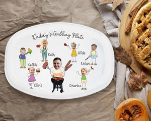 Personalized Face Grilling Platter, Daddy's Grilling Plate with Kid's Names, BBQ Platter, 2025 Fathers Day Gift, Funny Gift for Papa Grandpa