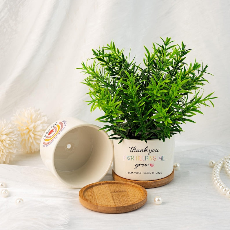 Thank You For Helping Me Grow Flower Pot, Custom Plant Pot for Teacher, Rainbow Ceramic Flower Planter Pot, Succulent Planter,Thank You Gift