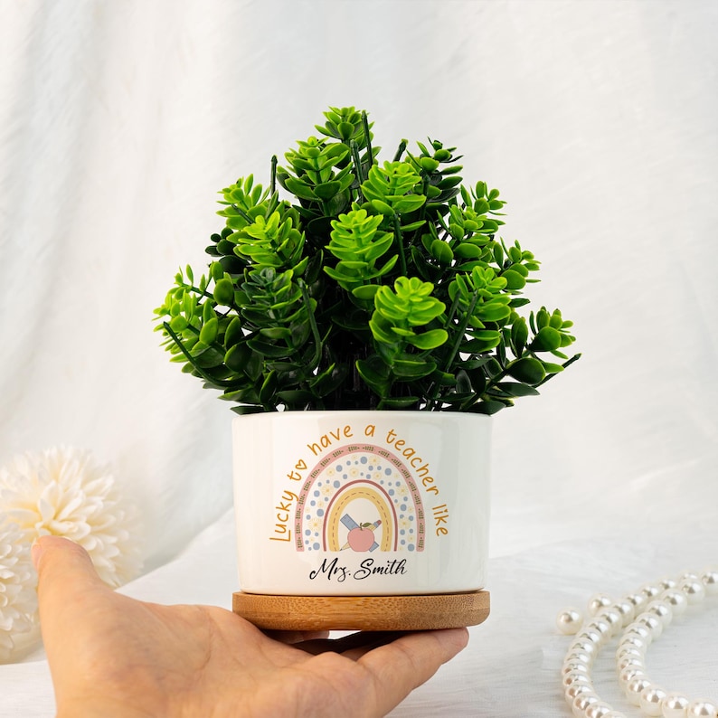 Thank You For Helping Me Grow Flower Pot, Custom Plant Pot for Teacher, Rainbow Ceramic Flower Planter Pot, Succulent Planter,Thank You Gift