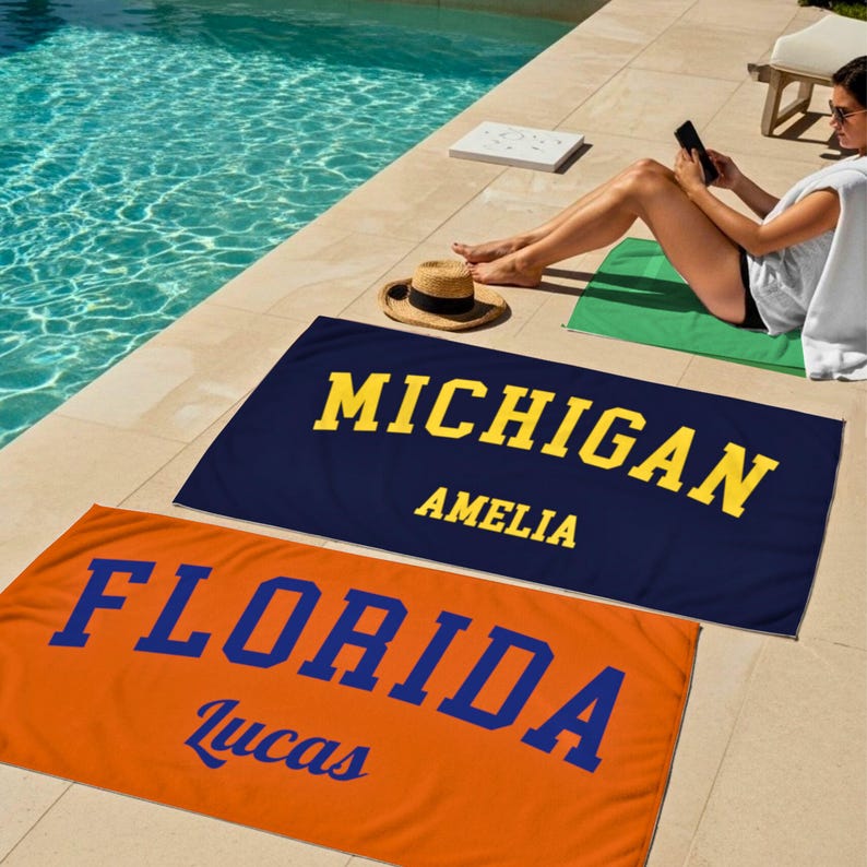 Personalized College Beach Towel, Custom Beach Towel, School Spirit Custom Name Towel, College Gift, College Graduation, Graduation Gift