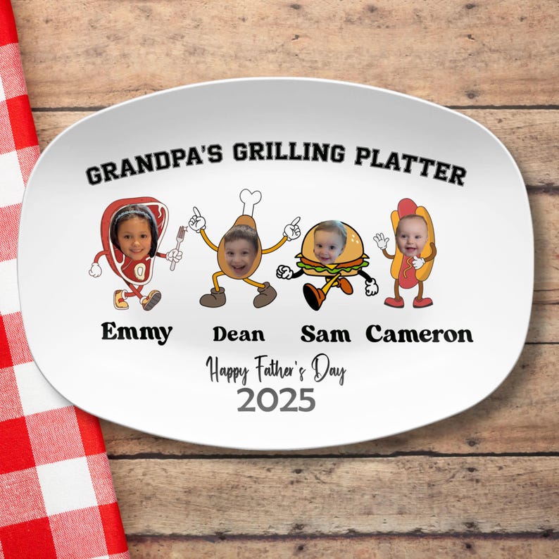 Personalized Daddy's Grilling Plate Custom BBQ Gift for Dad Grandpa or Husband Unique Fathers Day Present from Kids Grill Master Platter