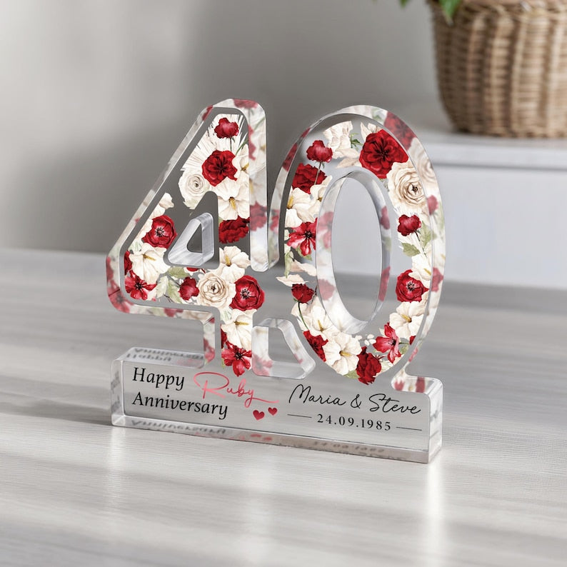 Personalised 40th Anniversary Gift, Ruby Anniversary Plaque, Anniversary Gifts, 40th Anniversary Gift for Parents Husband Wife