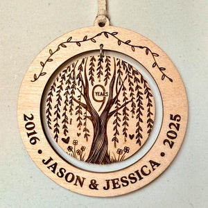 9th Anniversary Gift Ornament Willow Anniversary Ornament Wooden Custom Laser Cut Ornament Gift for Husband or Wife