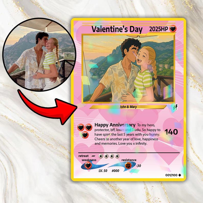 Personalised Anniversary Anime Portrait, Custom Couple Cartoon Card, Card As Gift, Original Anniversary Card, Gift For Boyfriend Girlfriend