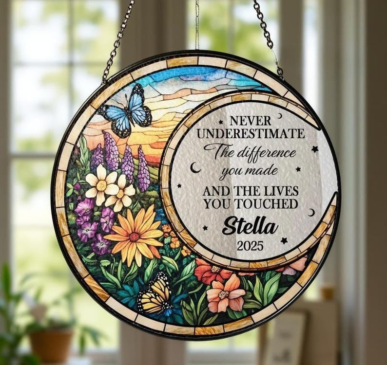 Personalized Retirement Acrylic Suncatcher Floral Retirement Window Decor, Retirement Keepsake, Retirement Gifts, Coworker Gifts