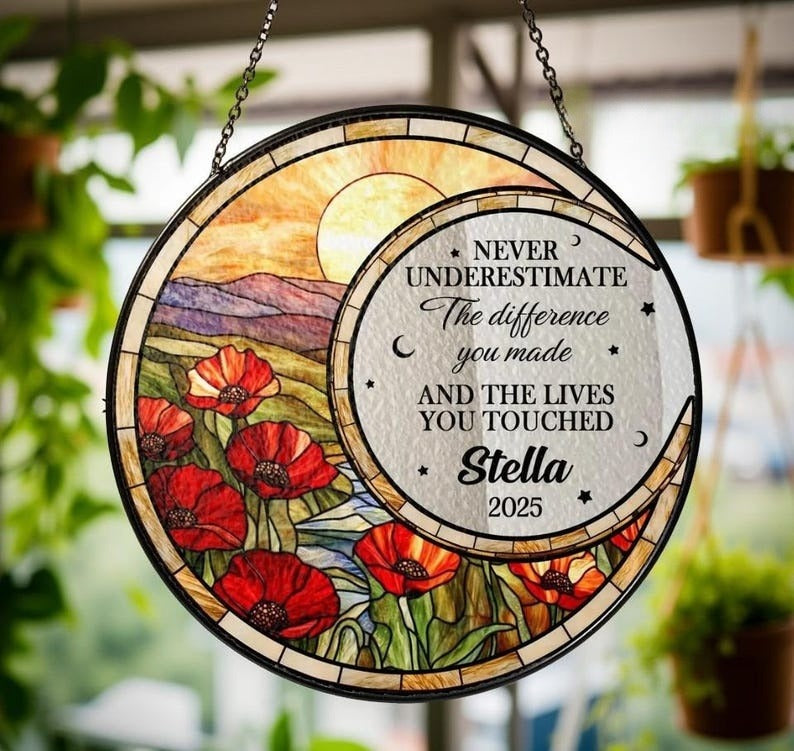 Personalized Retirement Acrylic Suncatcher Floral Retirement Window Decor, Retirement Keepsake, Retirement Gifts, Coworker Gifts