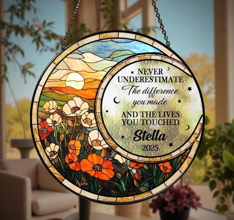 Personalized Retirement Acrylic Suncatcher Floral Retirement Window Decor, Retirement Keepsake, Retirement Gifts, Coworker Gifts