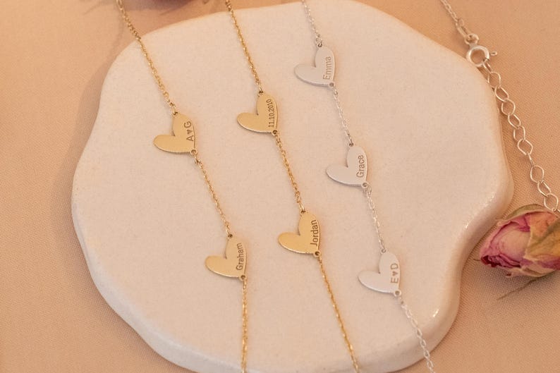Personalized Engraved Hearts Name Necklace , Heart Name Necklace , Kids Name Necklace , Grandkids Necklace , Custom Necklace