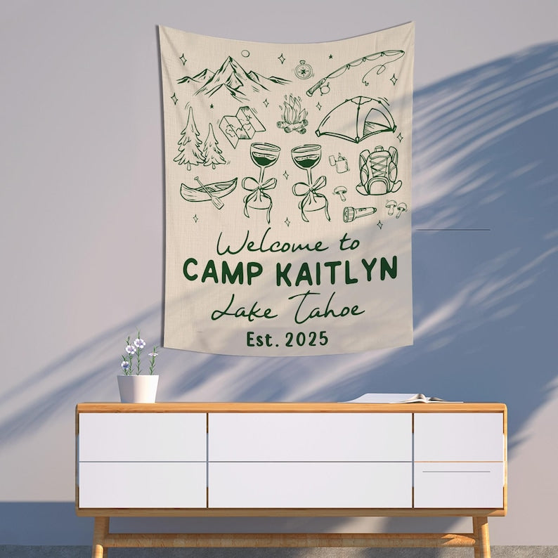 Custom Camp Bach Banner, Camp Bachelorette Decor, Camp Bach Sign, Lake Bach Camp Birthday Party Welcome Sign, Camping Bachelorette Banner