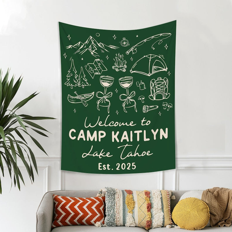 Custom Camp Bach Banner, Camp Bachelorette Decor, Camp Bach Sign, Lake Bach Camp Birthday Party Welcome Sign, Camping Bachelorette Banner
