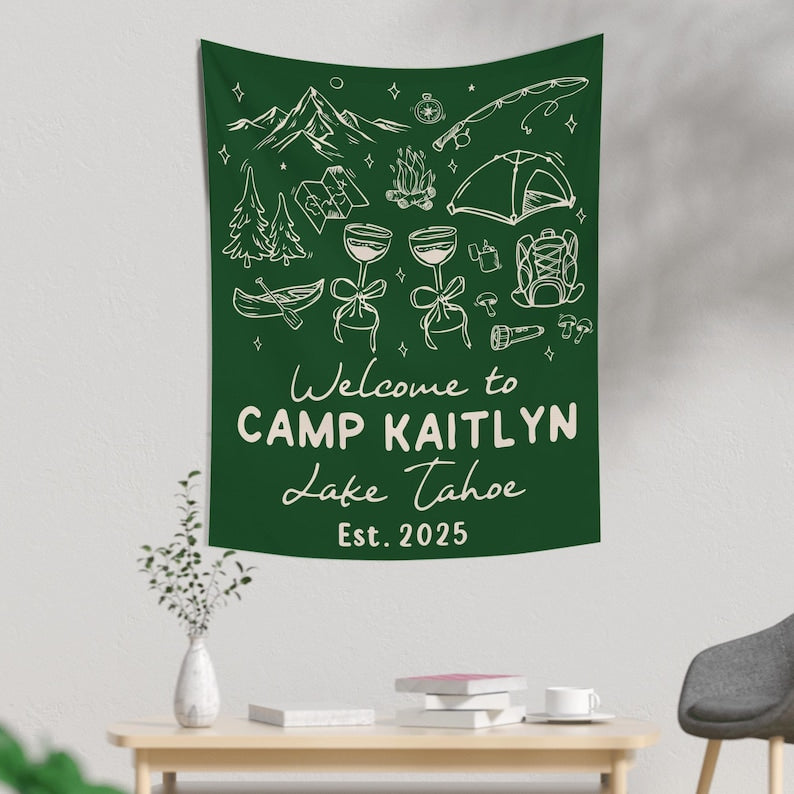 Custom Camp Bach Banner, Camp Bachelorette Decor, Camp Bach Sign, Lake Bach Camp Birthday Party Welcome Sign, Camping Bachelorette Banner