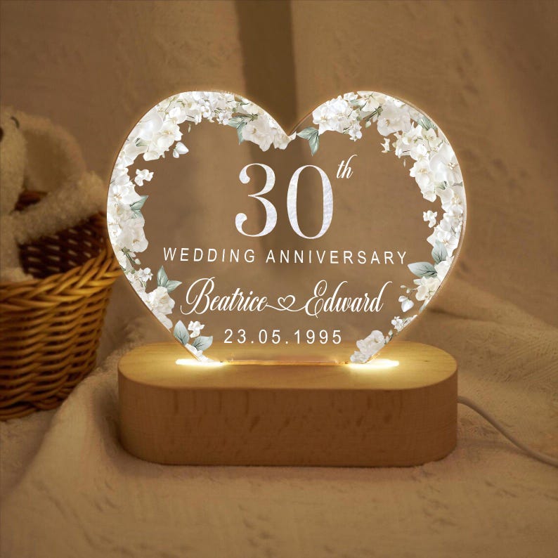 30th Anniversary Led Light, Custom Pearl 30th Anniversary Night Light Gift, Wedding Anniversary Decor, Pearl 30th Anniversary Keepsake Gifts
