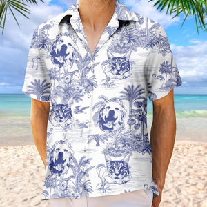 Custom Pet Photos Hawaiian Shirt For Man, Woman, Dog Lovers Toile De Jouy Style Custom Dog Cat Hawaiian Shirt, Personalized Hawaiian Shirt