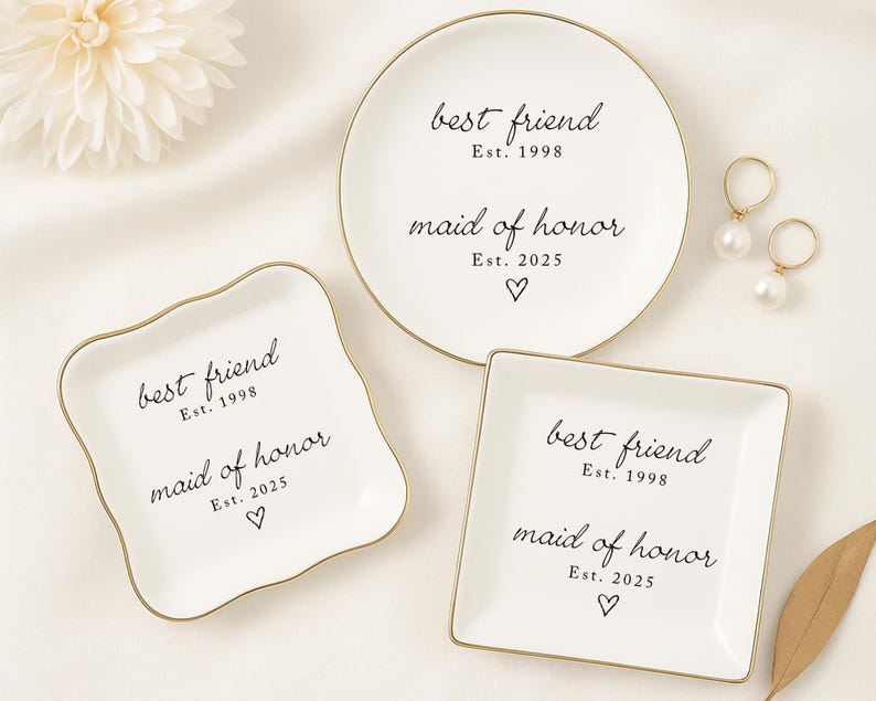 Personalized Best Friend Maid of Honor Ring Dish, Custom Wedding Gift for Bridesmaid Proposal, MOH Ring Dish, Best Friend Jewelry Tray