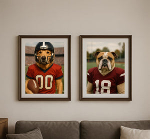 Custom American Football Pet Portrait with Team Jersey | Personalized Digital Pet Art for Dog or Cat | Funny Football Pet Gift Artwork