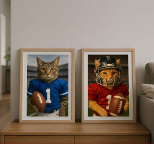 Custom American Football Pet Portrait with Team Jersey | Personalized Digital Pet Art for Dog or Cat | Funny Football Pet Gift Artwork