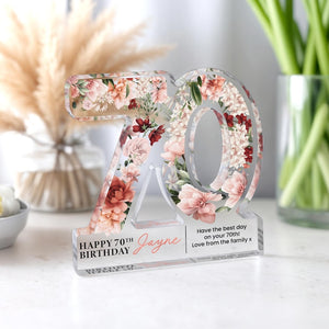 Personalised 70th Birthday Gift Plaque, Happy 70th Birthday Gift For Her, 70th Birthday Gifts, Floral 70th Gift, Gift for Mum