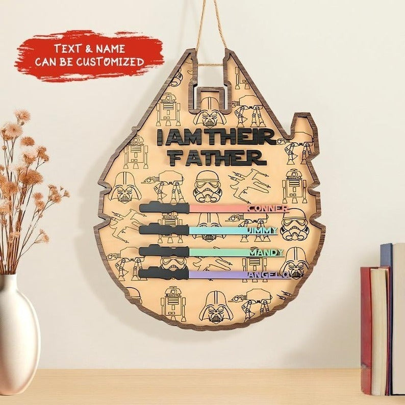Custom I Am Their Father Wooden Sign Personalized Light Saber Name Plaque Gift for Dad from Kids Unique Father's Day Gift 2025