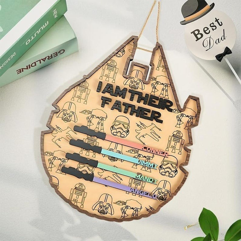 Custom I Am Their Father Wooden Sign Personalized Light Saber Name Plaque Gift for Dad from Kids Unique Father's Day Gift 2025
