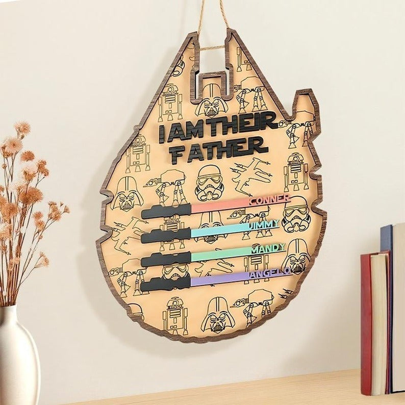 Custom I Am Their Father Wooden Sign Personalized Light Saber Name Plaque Gift for Dad from Kids Unique Father's Day Gift 2025