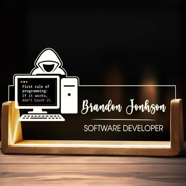 Custom Software Engineer Desk Name Plate, Acrylic Desk Sign with Led, Funny Gift For Software Developer, Gift For Programmer, Coding Gift