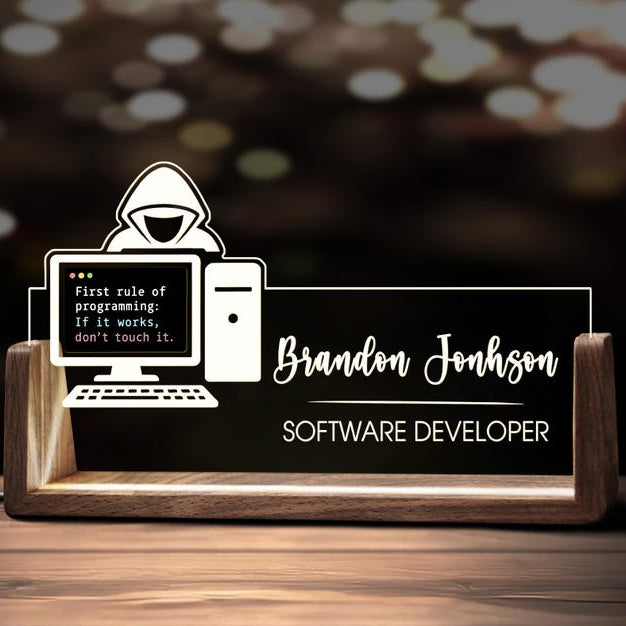 Custom Software Engineer Desk Name Plate, Acrylic Desk Sign with Led, Funny Gift For Software Developer, Gift For Programmer, Coding Gift