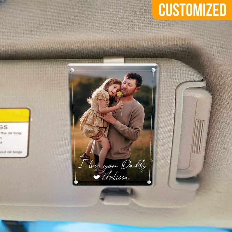 Custom Photo Sun Visor Clip Acrylic Magnet, Custom Polaroid Frame Car Visor Clip, Father's Day Gift, Drive Safe Gift, Couple Gift