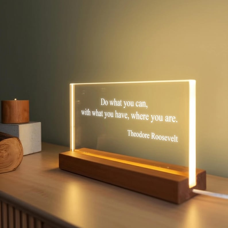 Personalized Quote Sign - Motivational Quotes - Mindfulness Gift - Brainy Quote - Custom Quote Print - Motivational Saying with LED Stand